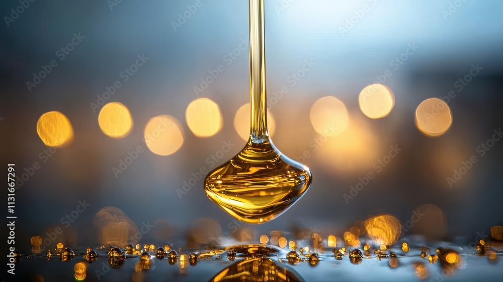 Aufkleber dynamic motion of oil droplets reflecting light macro view abstract art studio setting close-up pers