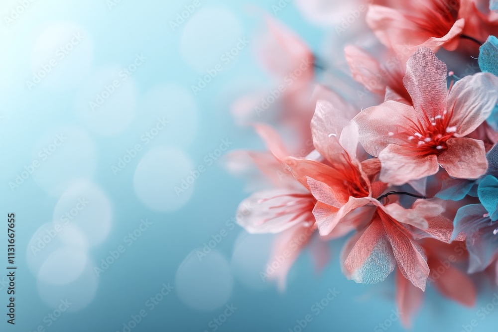 Poster delicate flowers in soft pastels create a serene atmosphere with gentle bokeh background