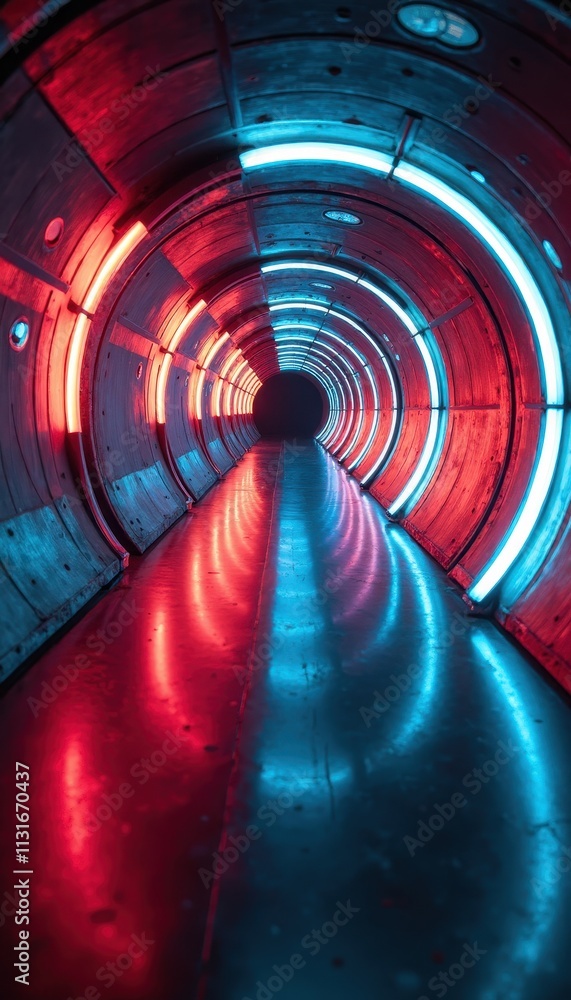 Poster futuristic tunnel with glowing neon patterns creating a sense of depth