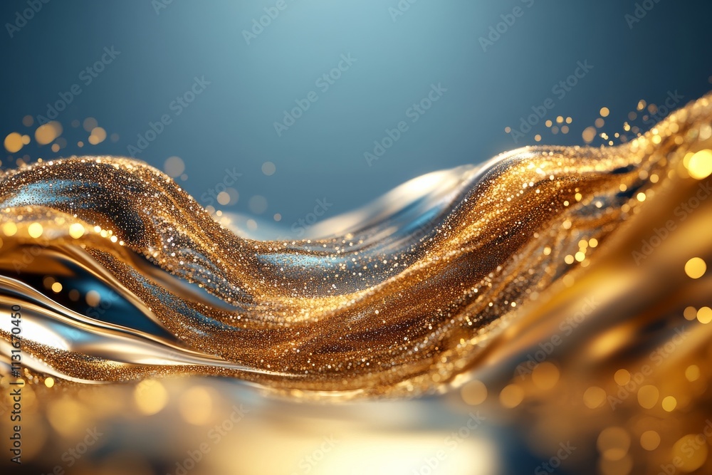 Poster golden waves flow gracefully under a soft blue backdrop creating a mesmerizing visual effect at suns
