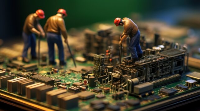 Tiny Workers Repairing Circuit Board