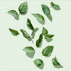 mint leaves fresh green realistic white limbo edgy composition