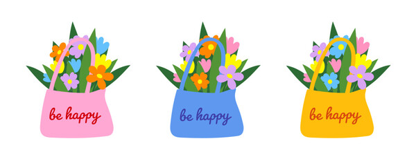 Obraz premium Flower bouquet design in a bag. The design combines botanical elements with abstract floral shapes. Vector illustration.