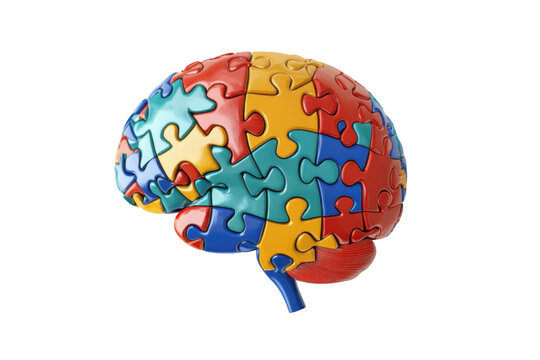 Artistic rendering of a brain with interlocking puzzle pieces symbolizing neurodiversity.