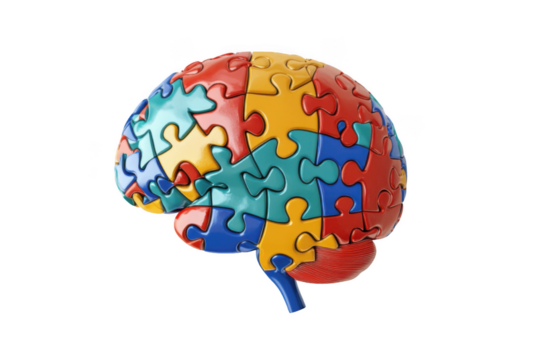 Artistic rendering of a brain with interlocking puzzle pieces symbolizing neurodiversity.