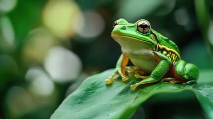 Naklejka premium Green Frog on Leaf