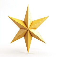 Obraz premium 3D rendering of a simple, bright Christmas star in yellow, set on a plain white background realistic