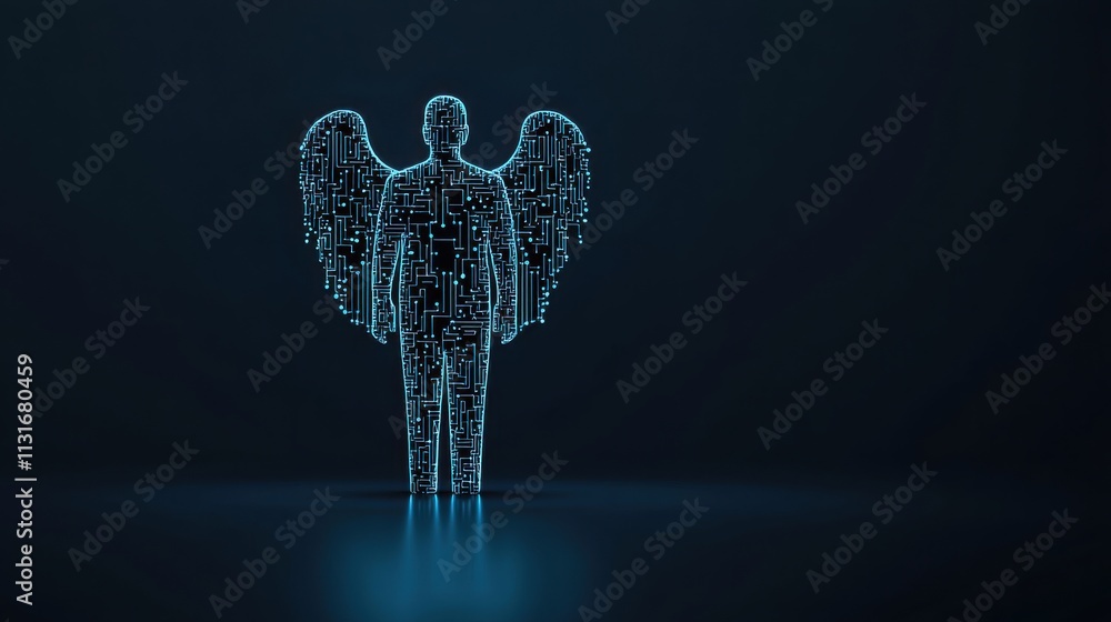 Aufkleber digital guardian angel representing ai cybersecurity in a dark tech environment visual art concept f