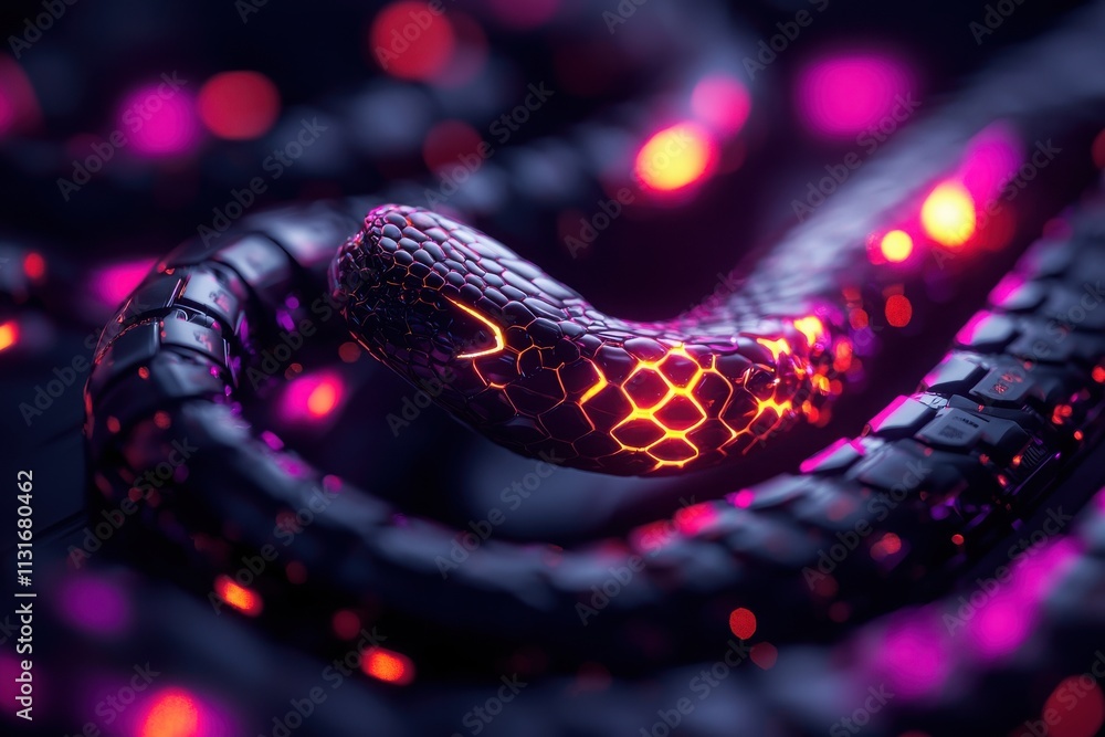 Aufkleber cybernetic serpent guards encrypted digital archive in a futuristic tech environment abstract imager