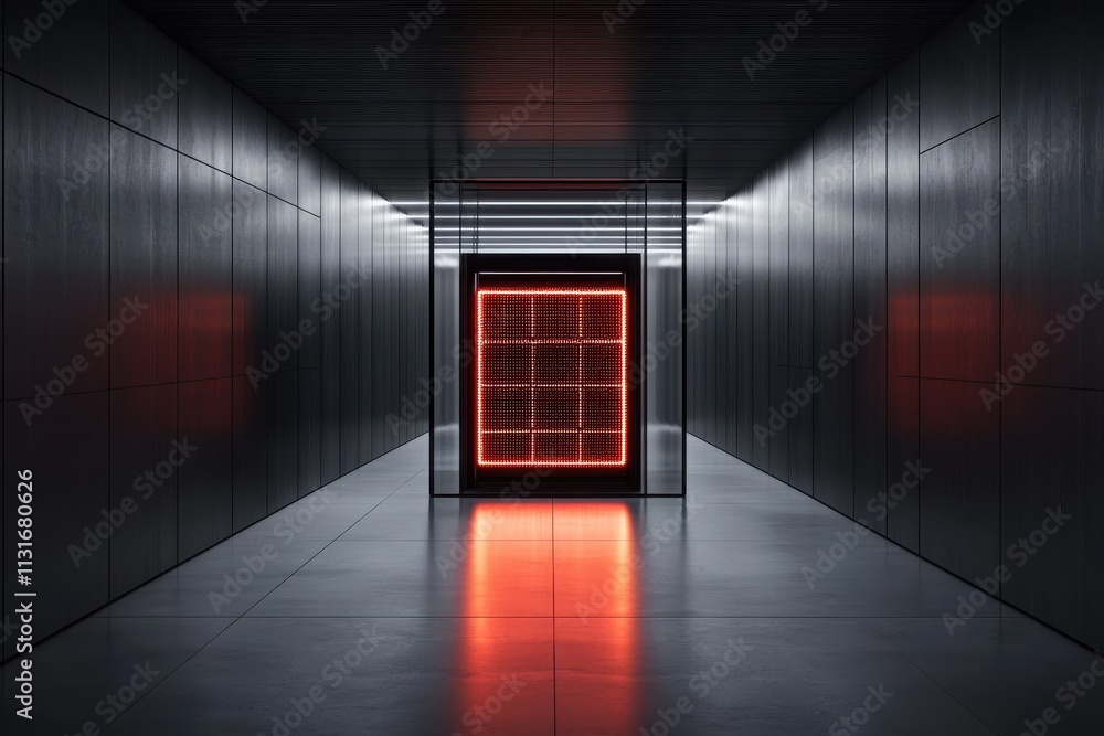 Poster enigmatic ai vault illuminated with glowing encrypted data futuristic corridor digital art dark envi