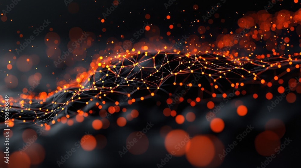 Poster ai-generated firewall visualization glowing red and green data flow digital landscape abstract art h