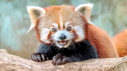 Obraz premium The red panda on the online channel greets viewers with a mischievous grin and twinkling eyes, exuding warmth and playfulness that immediately draws audiences in.