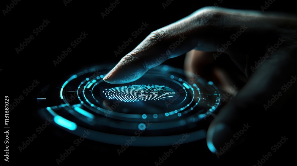 Poster ai-powered digital fingerprint scanner technology in high-tech environment focus on biometric securi