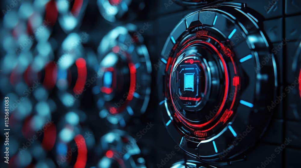 Aufkleber futuristic ai-powered shields defending against cyberattacks in high-tech environments digital artwo