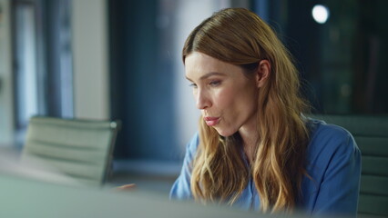 Stressed boss finish video call closing computer lid nervously at office closeup