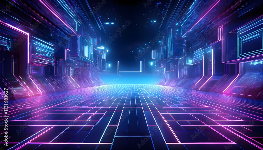 Poster a futuristic metaverse-inspired digital space with floating holographic screens