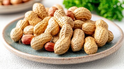 The plate was adorned with a stunning display of peanuts, their rich, brown shells perfectly showcased against the backdrop of their vibrant, natural colors.