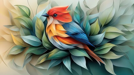Obraz premium The abstract bird design is intricately woven into the vibrant illustration
