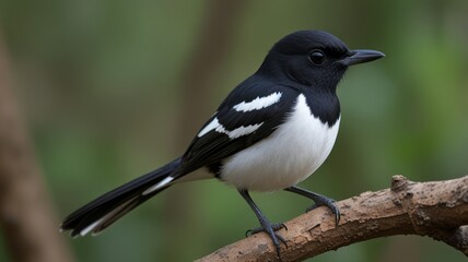 Obraz premium Oriental magpie-robin perched on branch. (1)
