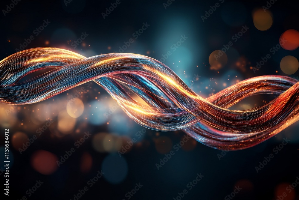 Poster the image showcases intertwined luminous strands set against a colorful bokeh background, symbolizin