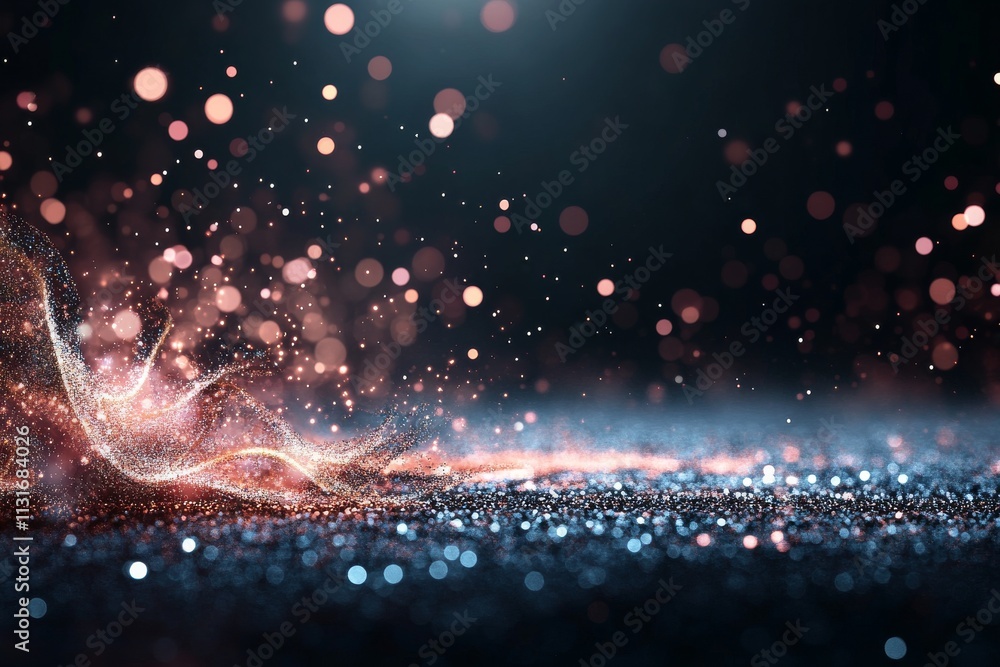 Poster a visually stunning composition of sparkling particles elegantly dispersing across a dark background