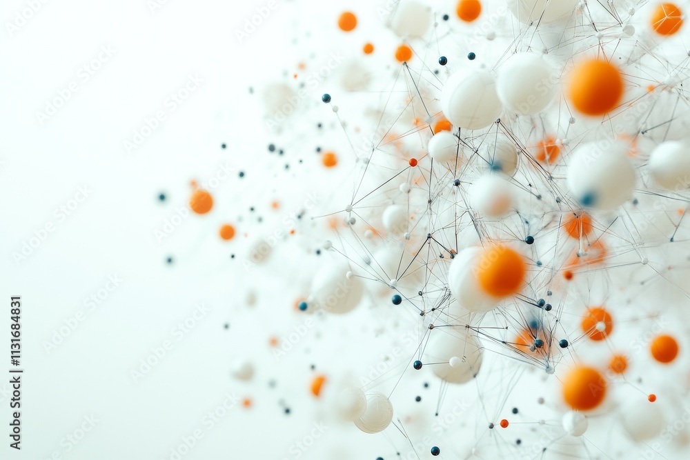 Poster a modern abstract scene depicting interconnected spheres exemplifying networks, technology, and conn