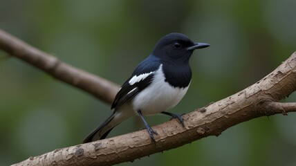 Obraz premium Oriental magpie-robin perched on a branch. (1)
