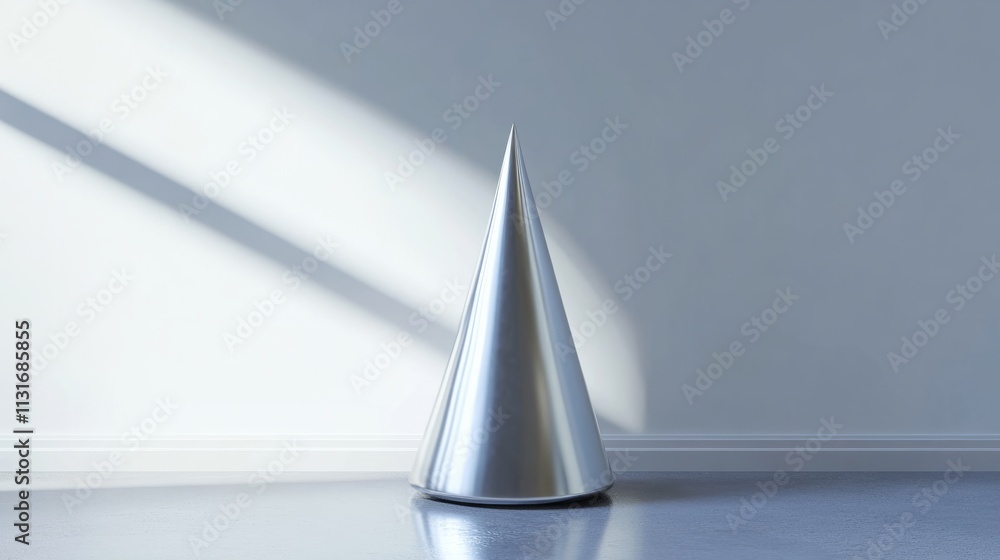 Fototapete a clean 3d rendering of a single elegant silver cone hat with sparkling edges on a minimalistic smoo