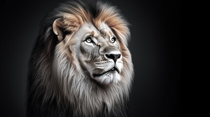 Fototapeta premium The striking monochrome lion emanates a captivating aura of power and elegance