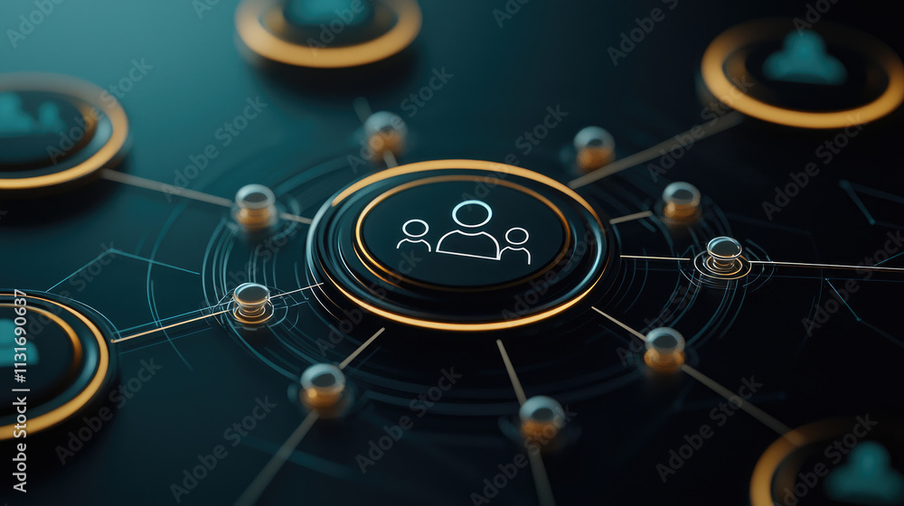 Aufkleber searching for workers connecting people through digital networks, showcasing user icons and connecti