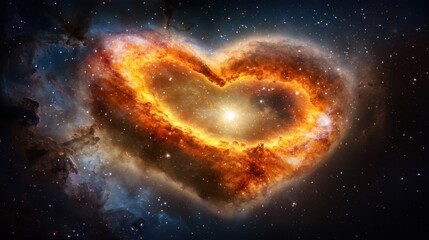 Obraz premium A stunning, ethereal image of a heart shaped formation in outer space, composed entirely of swirling galaxies and cosmic dust, creating a mesmerizing and awe inspiring sight.