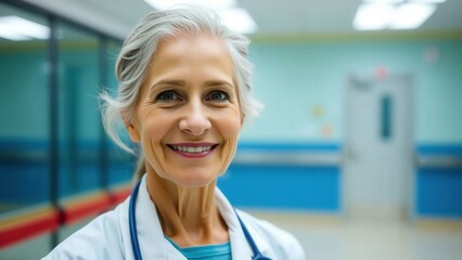 Fototapeta premium Professional Female Doctor in Hospital Setting, Ideal for Healthcare and Medical Industry Promotions
