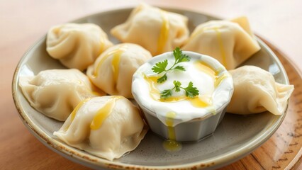 Delicious Homemade Dumplings with Creamy Dipping Sauce - Perfect for Food Blogs and Culinary Websites