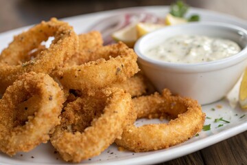 Golden Fried Calamari Rings with Tartar Sauce