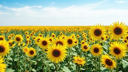 Obraz premium Golden Sunflowers: A Vibrant Field Under a Clear Blue Sky - Perfect for Nature Lovers and Home Decor