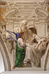 Obraz premium ALESSANDRIA, ITALY - SEPTEMBER 11, 2024: The fresco of St. Matthew the Evangelist in the church Chiesa di Santa Maria della Sanita by Paolo De Amicis and Enrico Viscardi (1880).