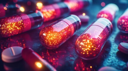 A symbolic glowing recovery chart overlay representing improvement after medication, dramatic lighting and composition