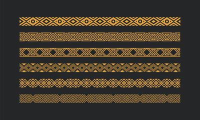 mayan, african or aztec ethnic tribe like border seamless pattern set for design decoration