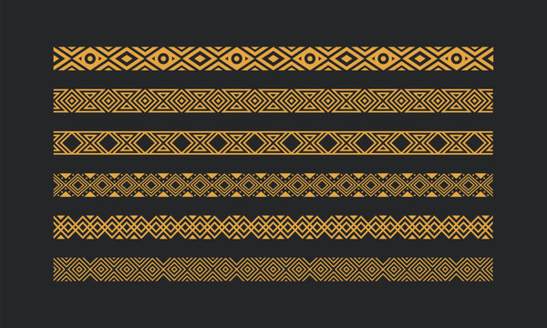 mayan, african or aztec ethnic tribe like border seamless pattern set for design decoration