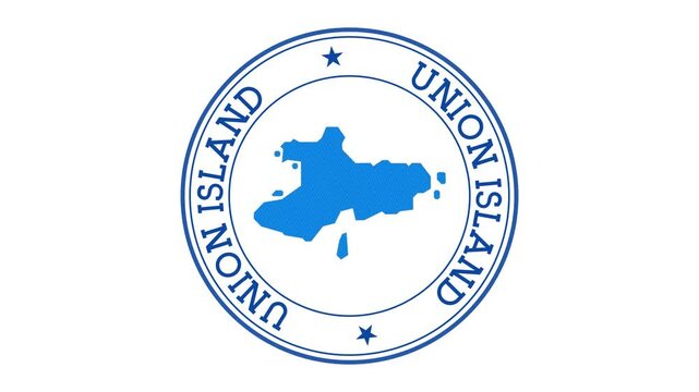 Union Island intro. Badge with the circular name and map. Union Island round logo animation.