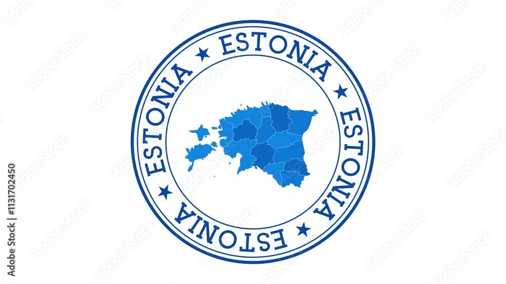 Poster estonia intro. badge with the circular name and map of country. estonia round logo animation.