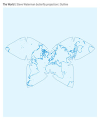 World Map. Steve Waterman butterfly projection. Outline style. High detail world map for infographics, education, reports, and presentations. Vector illustration.