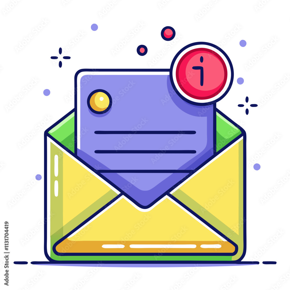 Poster closed envelope with notification icon indicates new message waiting to be read