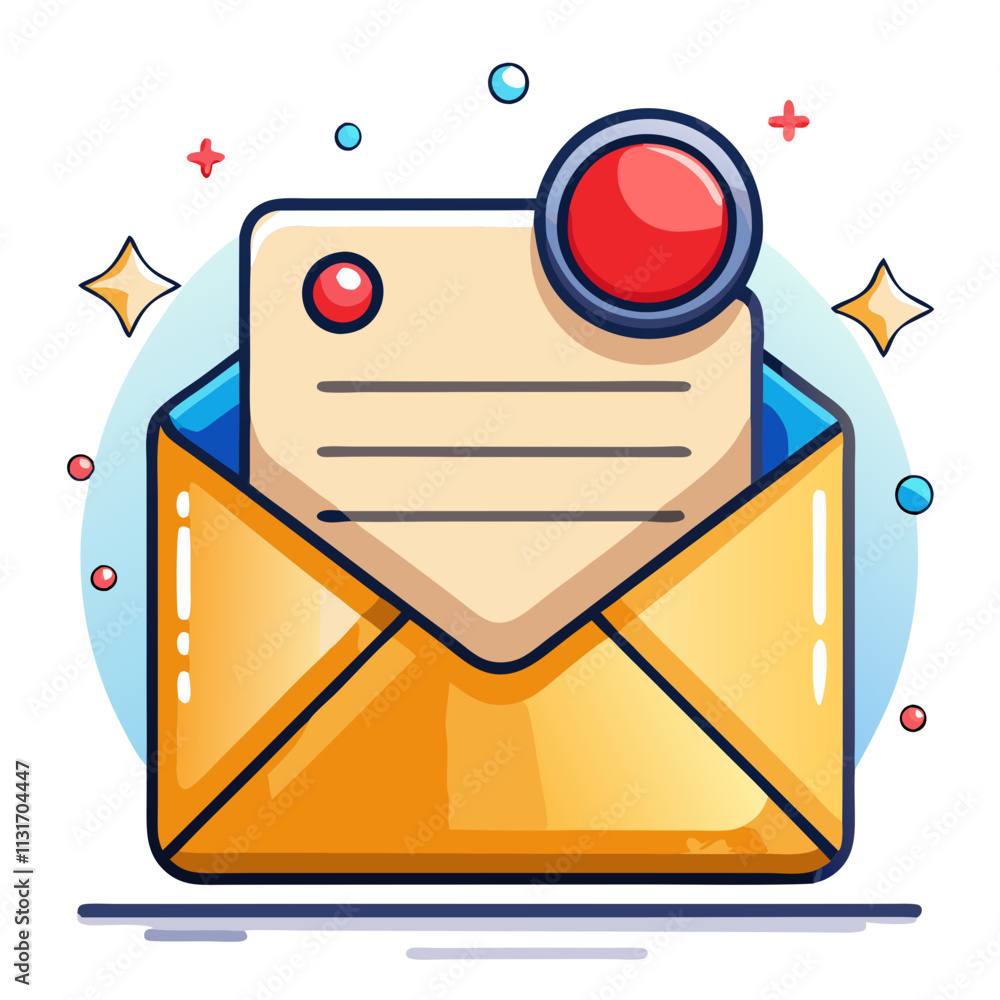 Poster notification alert on a closed envelope with a highlighted message icon representing an important em