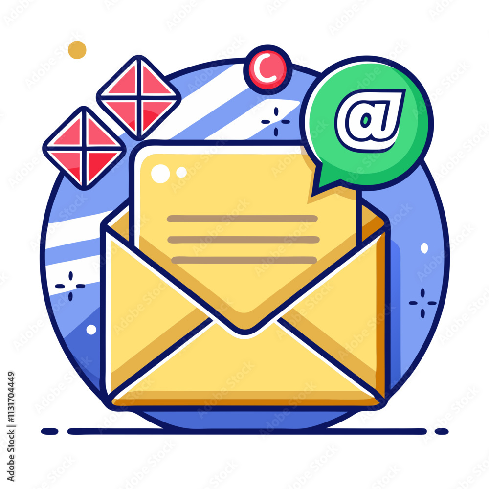 Poster Notification alert on a closed envelope with digital messaging icons indicating unread messages and updates
