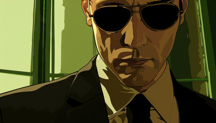 Fototapeta premium Stylized Illustration of Man in Suit and Sunglasses