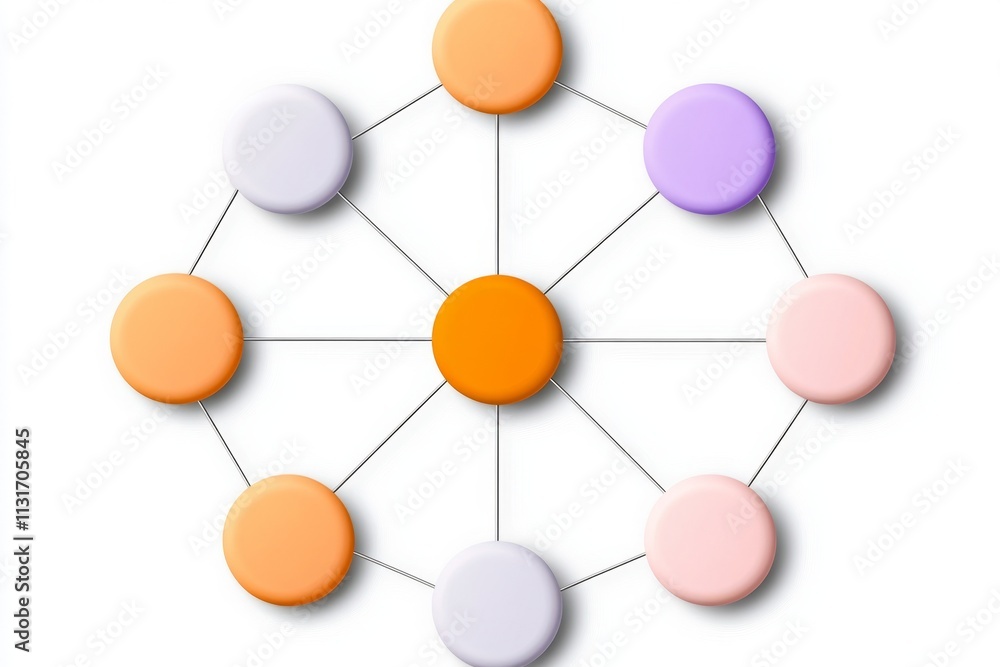 Poster A clean and modern icon of interconnected circles representing ERP modules, with soft gradients on a white background