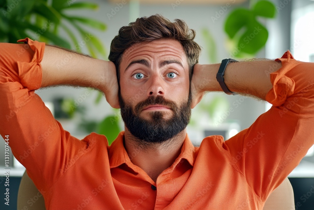 Fototapete A frustrated user staring at a computer screen showing a red error message in a professional workspace