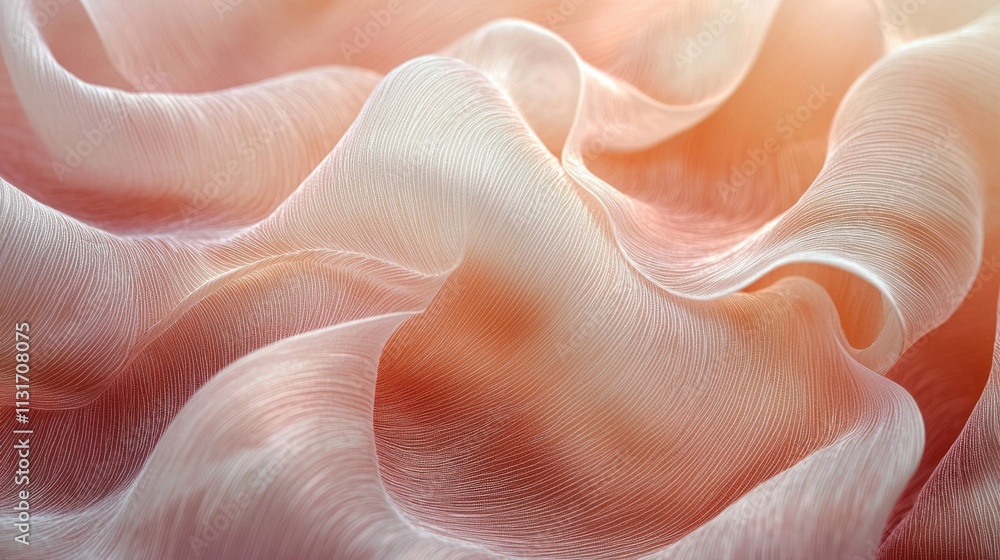 Poster soft fabric undulates gently, showcasing its alluring texture and gentle pastel tones as light filte