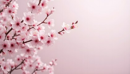 Cherry blossom branch with delicate pink flowers against a neutral background in a calm indoor setting
